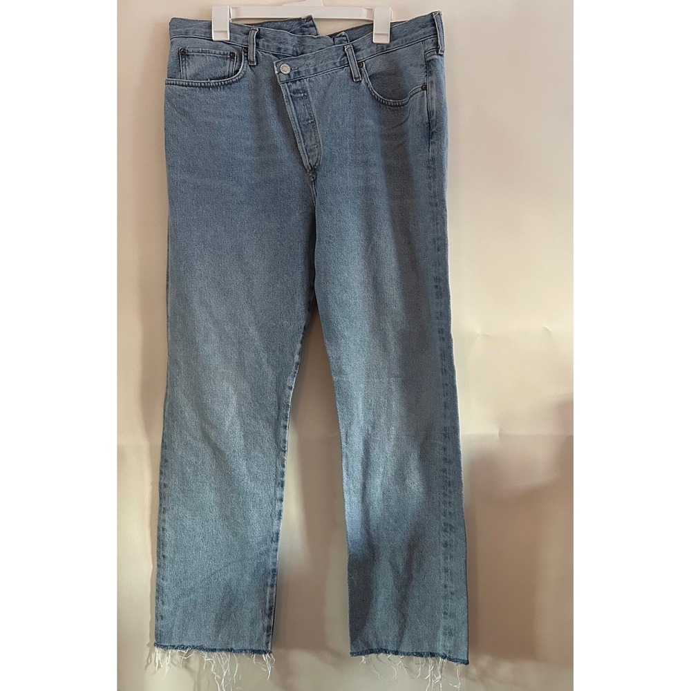 AGOLDE Criss Cross Straight Leg Jeans Light Wash Blue Size 34